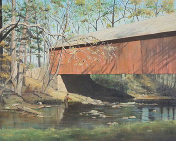 Signed Jensen Oil on Masonite Fisherman