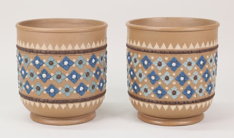Pair of Doulton Lambeth Stoneware Cache Pots