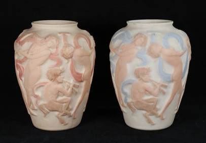 2 Phoenix Consolidated Glass Vases Dancing Nymphs