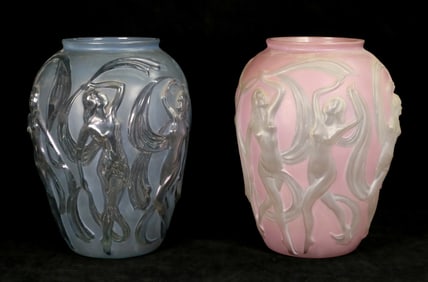 2 Phoenix Consolidated Glass Vases Dancing Nudes