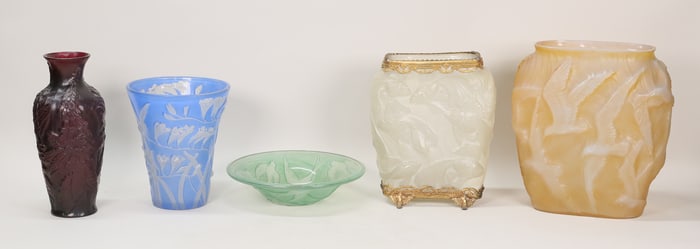 5 Pieces Phoenix Consolidated Glass Vases & Bowl