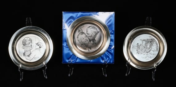 3 Franklin Mint Norman Rockwell Sterling Plates