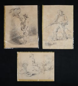 3 George Morland Pencil Drawings
