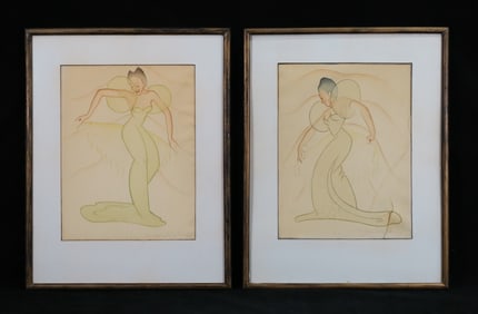 Pair of Lopez de la Pena Watercolors Dancers