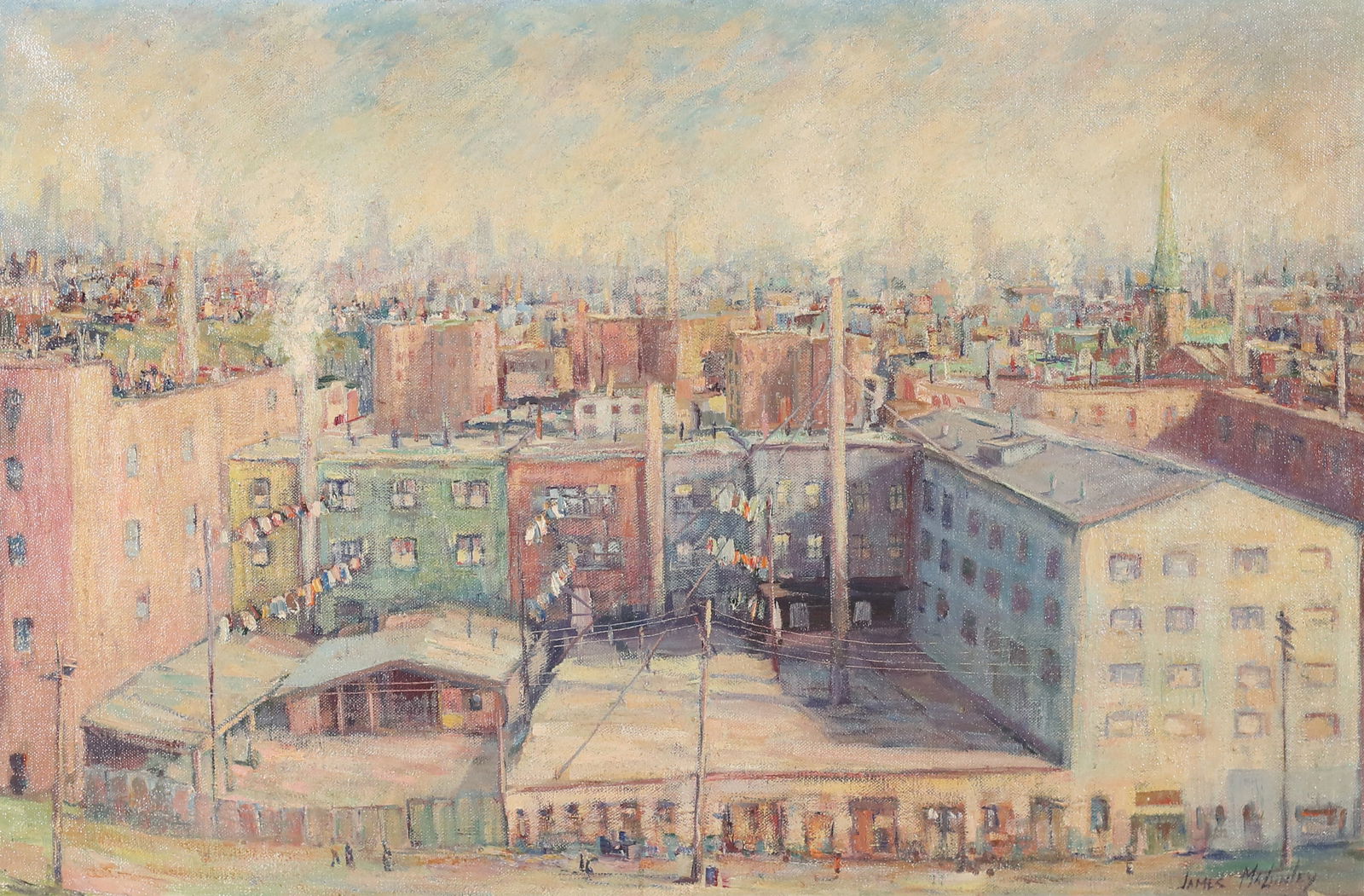 James McGinley Oil on Canvas Hoboken Roof Tops (1 of 7)