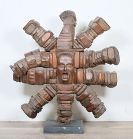 Carved Wooden Sun Sculpture