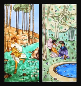 Pair of Enameled Glass Panels