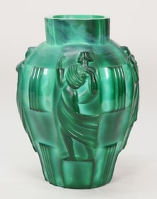 Czech Art Deco Malachite Glass Vase