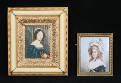 2 Hand Painted Portrait Miniatures