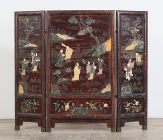 Chinese Inlaid Hardstone Fire Screen