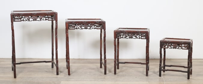 Four Chinese Carved Hardwood Nesting Tables