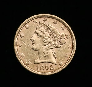 1892 Liberty Head Half Eagle Gold Coin