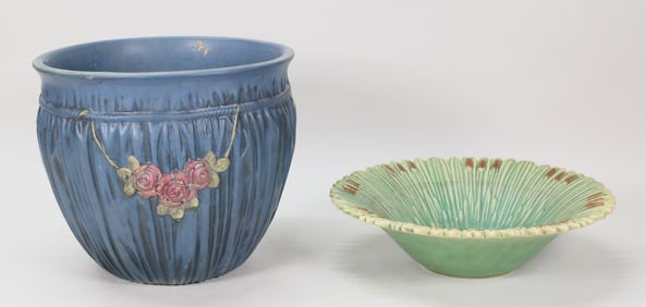 2 Pieces Weller Pottery Drapery & Cattail