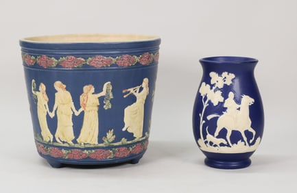 2 Pieces Weller Pottery Blue Ware