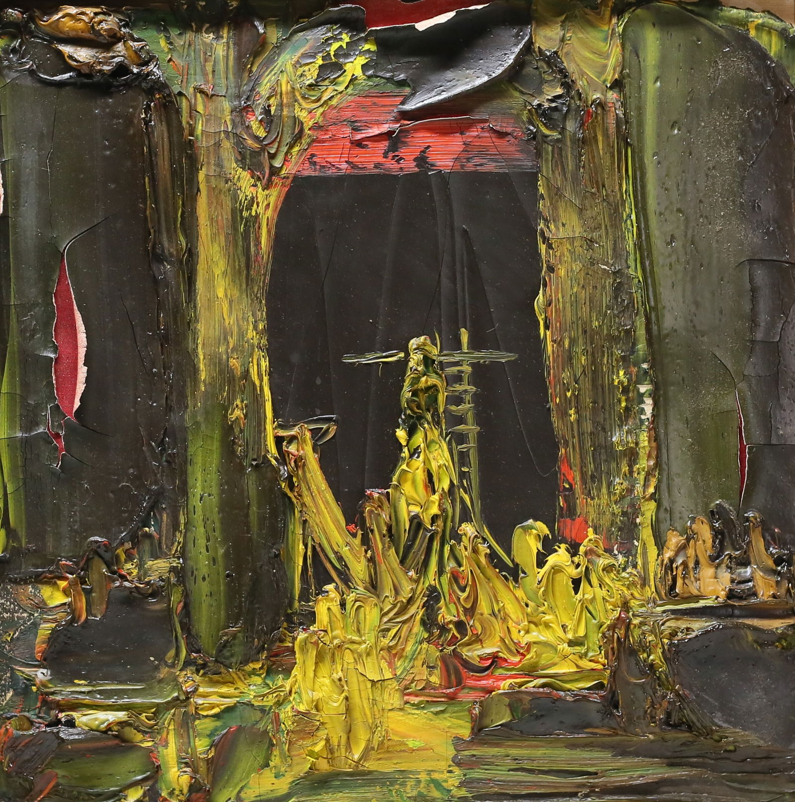 Joachim Probst Oil on Canvas Motif 106A: Joachim Probst (American, 1913-1980). Oil on canvas, Motif, from the Campbell Series, # 106A. Signed, dated 1971 and numbered 106A on the stretcher and signed, titled and dated on verso. With PB Eight