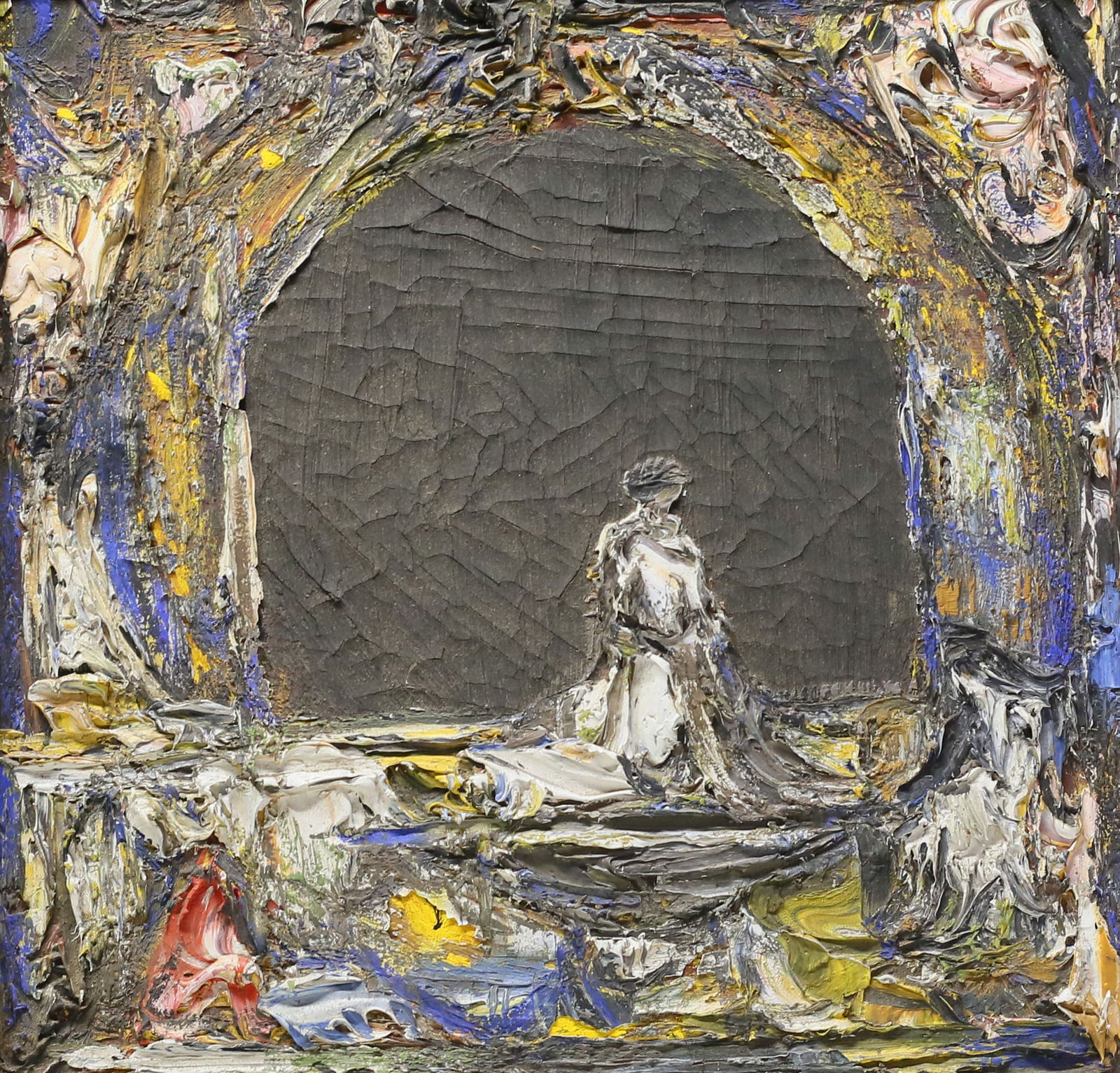 Joachim Probst Oil on Canvas Motif 112C: Joachim Probst (American, 1913-1980). Oil on canvas, Motif, from the Campbell Series, # 112C. Signed, dated 1972 and numbered 112C on the stretcher and signed, titled and dated on verso. With PB Eight