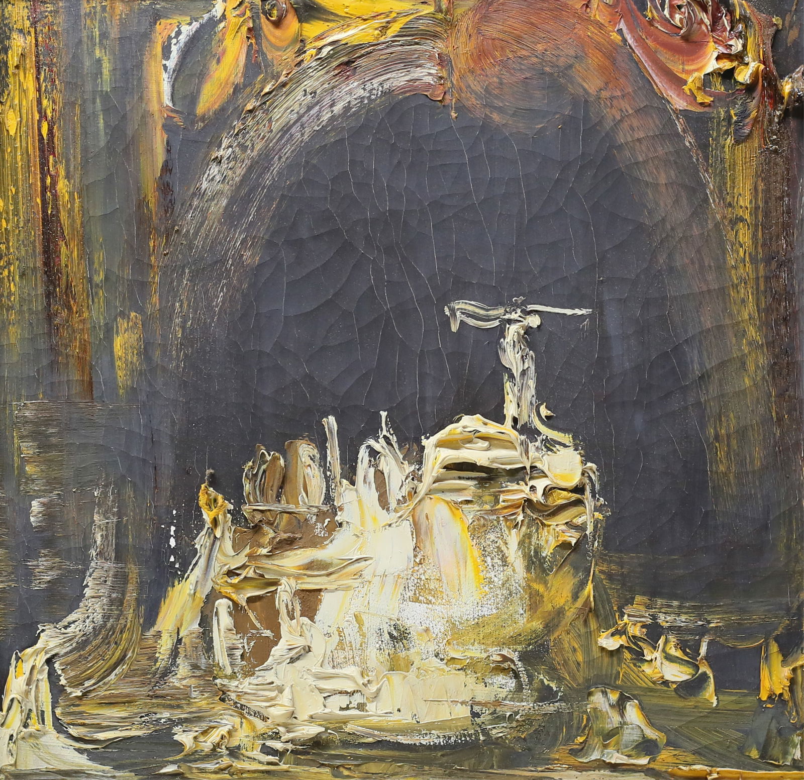 Joachim Probst Oil on Canvas Motif 4: Joachim Probst (American, 1913-1980). Oil on canvas, Motif, from the Campbell Series, # 4. Signed, dated 1970 and numbered 4 on the stretcher and signed, titled and dated on verso. With PB Eighty-Four