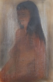 August Mosca Mixed Media Portrait Seated Nude