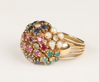 18k Multi-Stone Ring Ruby, Sapphire, Emerald