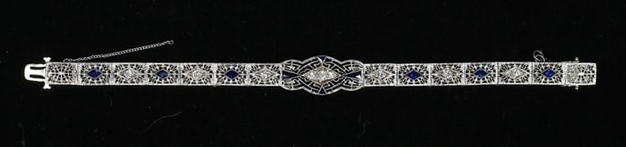 14k Gold, Sapphire & Diamond Art Deco Bracelet