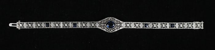 14k Gold & Sapphire Art Deco Filigree Bracelet