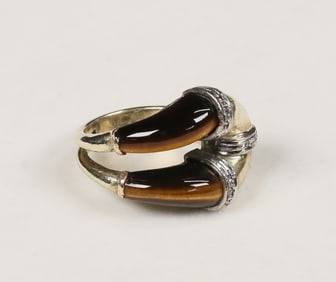 18k Gold, Tiger's Eye & Diamond Ring