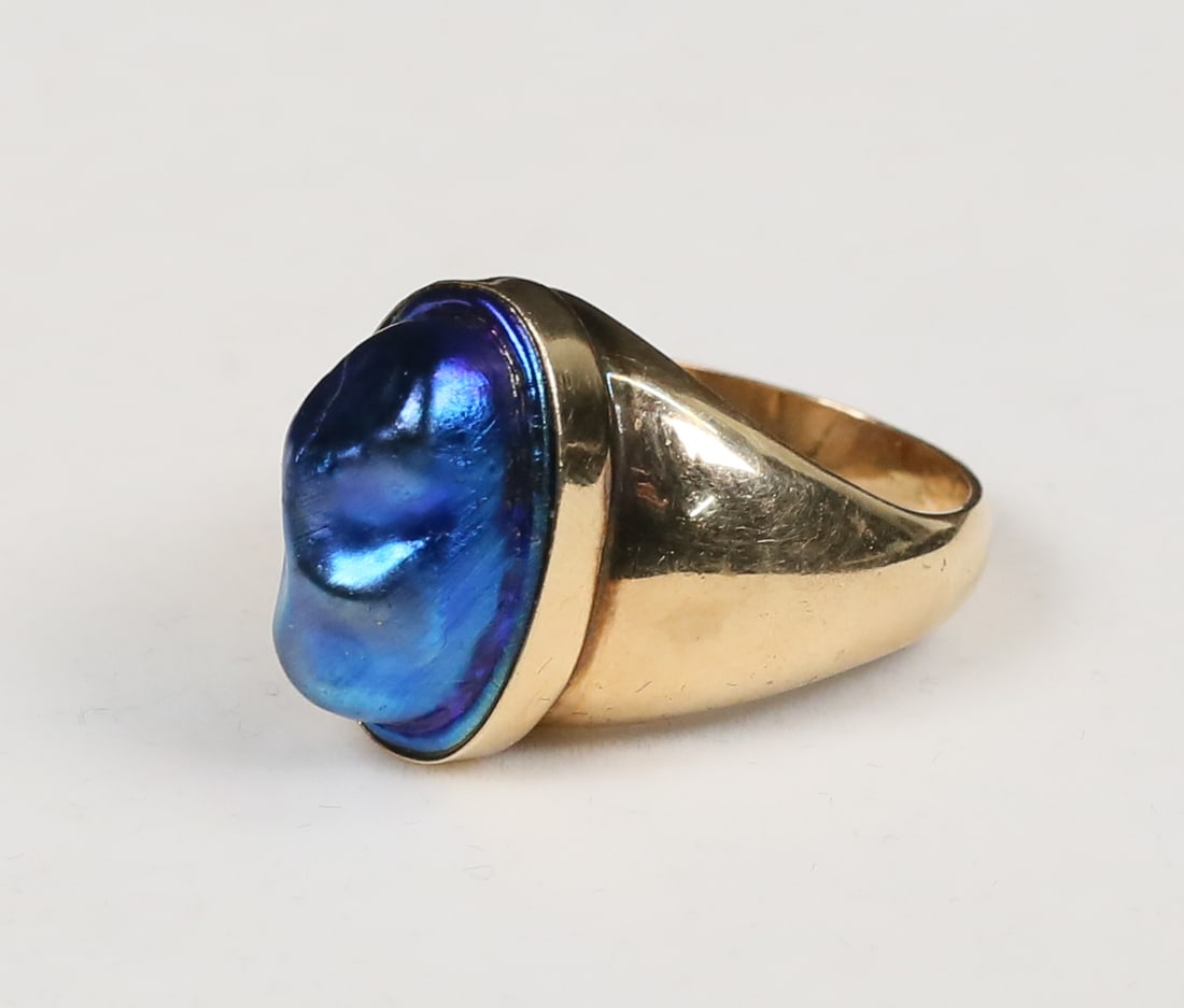 14k Gold Ring With Tiffany Style Iridescent Glass (1 of 7)