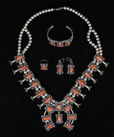 Albert Secatero Squash Blossom With Ring, Earrings