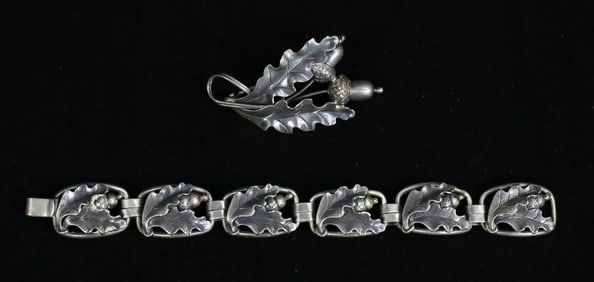 Georg Jensen Sterling Acorn Bracelet & Brooch