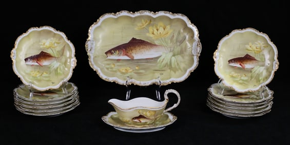 15 Piece Limoges Porcelain Fish Set