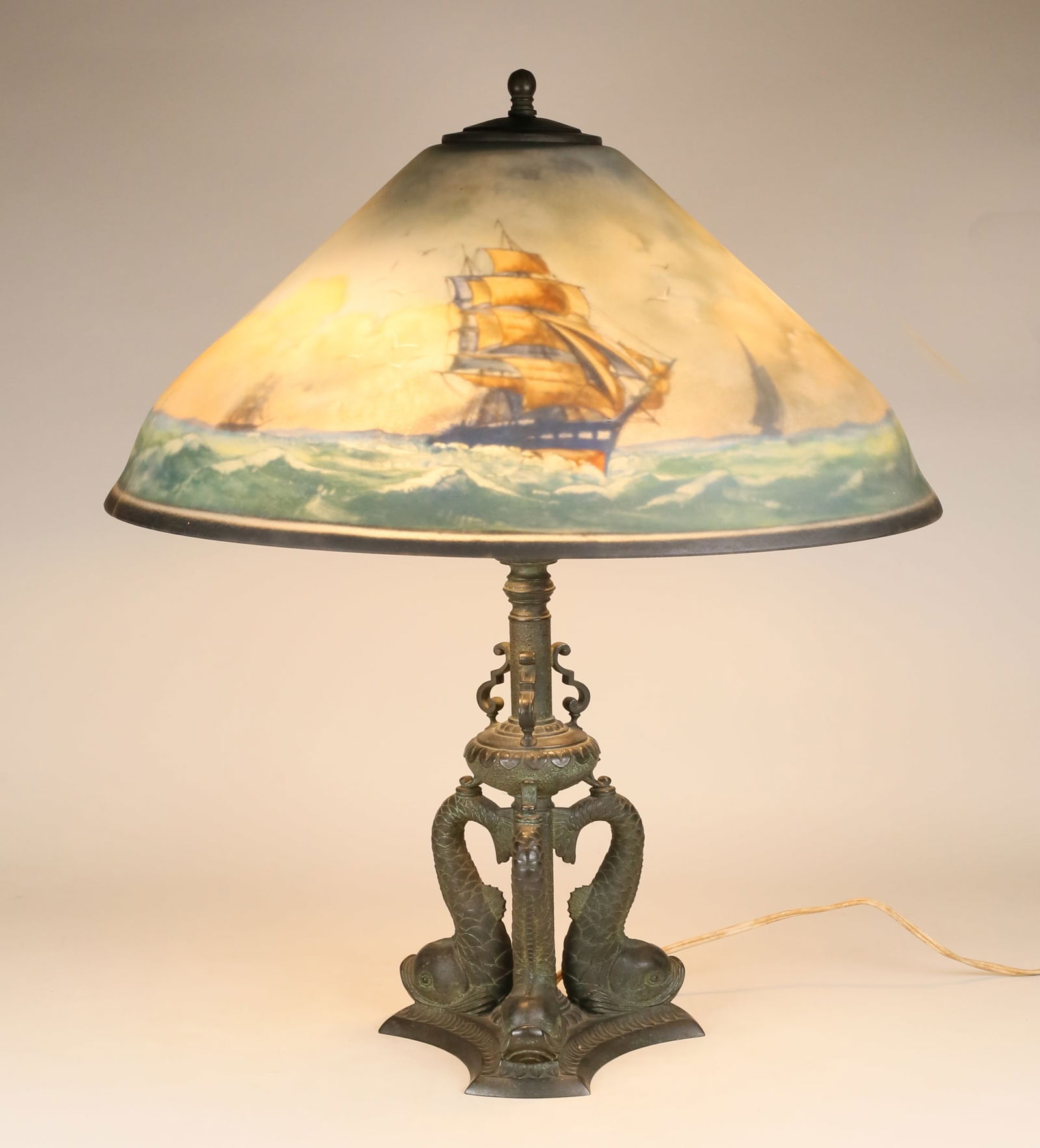 Pairpoint Dolphin Lamp With Reverse Painted Shade (1 of 20)