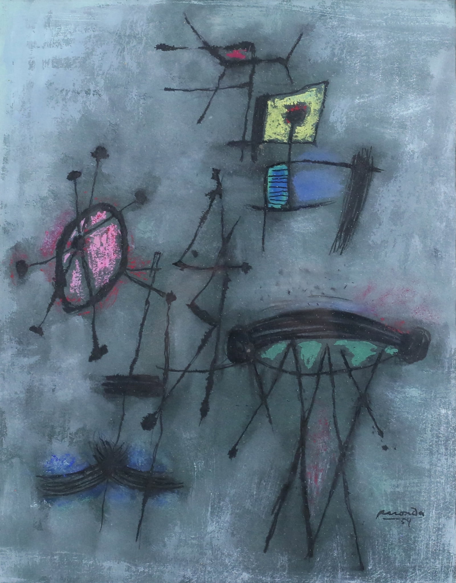 Signed Mixed Media Miro Style Abstract (1 of 7)