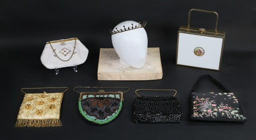 Lot of 6 Vintage Evening Purses & Gold Tone Tiara