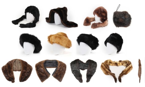 Lot of 5 Fur Hats, Stoles, and Muff