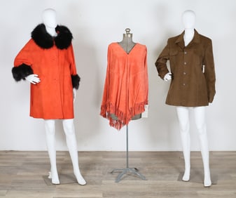 2 Suede Jackets and Orange Suede Poncho
