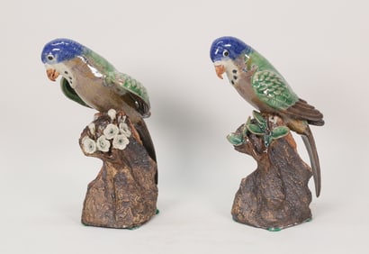 Pair of Chinese Pottery Sancai Parrots