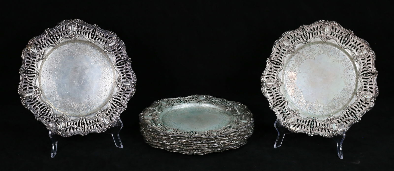 Set Of 12 Sterling Silver Plates Auction