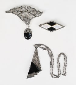 Lot of Vintage Sterling, Onyx & Marcasite Jewelry