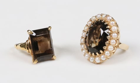 2 Smoky Quartz Rings 14k & Vendome