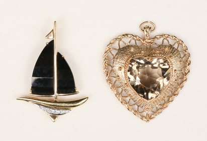 2 14k Gold Pendants Sailboat & Heart
