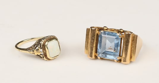2 Vintage Gold Rings Topaz & Opal
