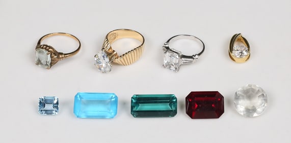 3 Gold & CZ Rings, Gold & CZ Pendant, Stones