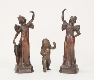 3 Bronze Figures Dancers & Child