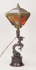 Japanese Style Dragon Lamp & Stained Glass Shade
