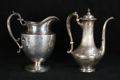 2 Pieces Sterling Pitcher & Demitasse Pot