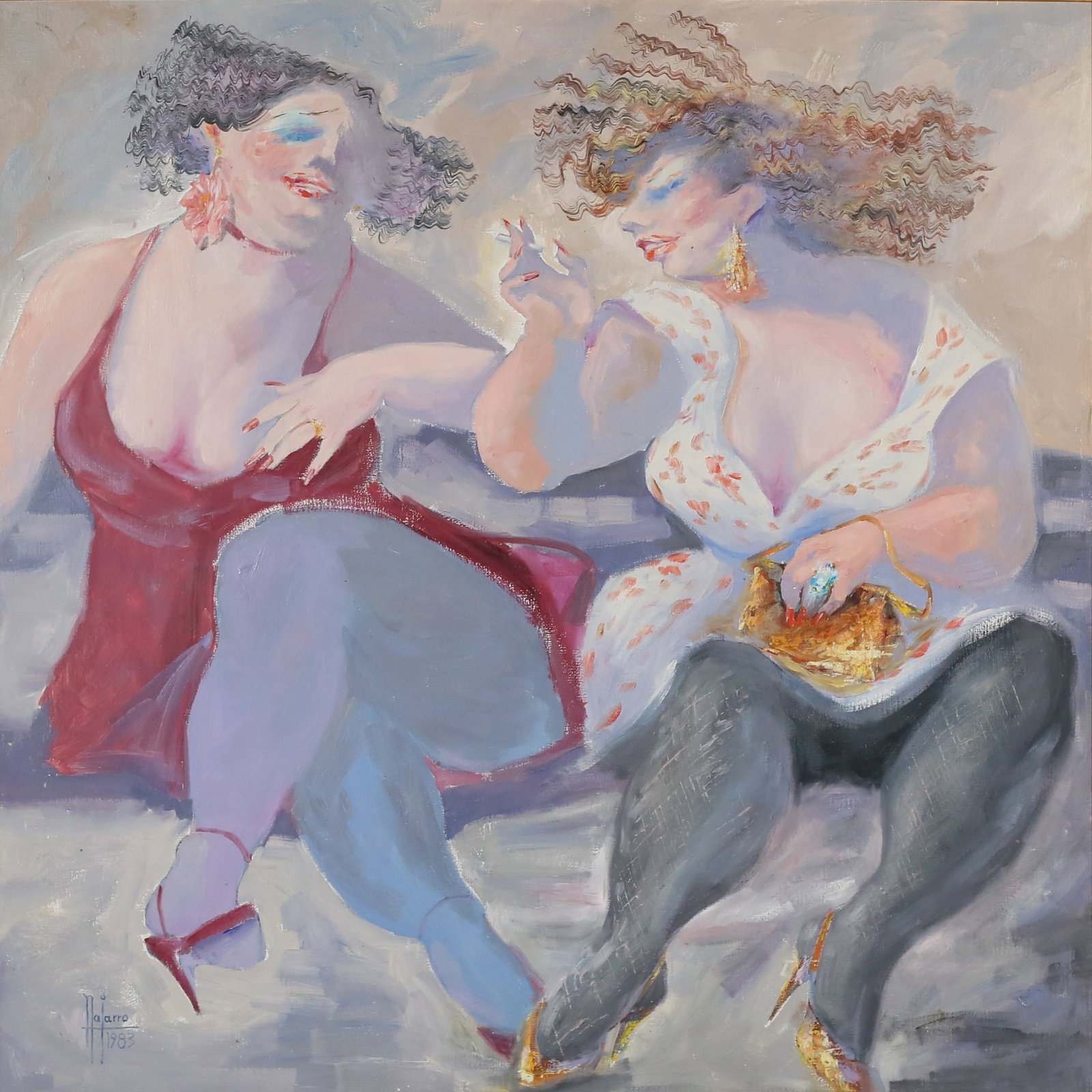 Esteban Najarro Oil on Canvas Two Women (1 of 8)