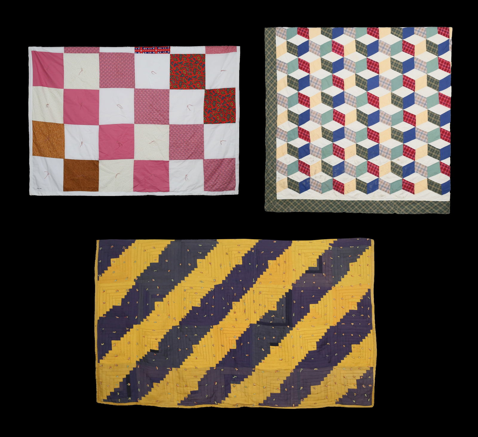 3 Vintage Quilts Tumbling Blocks, Steps (1 of 20)