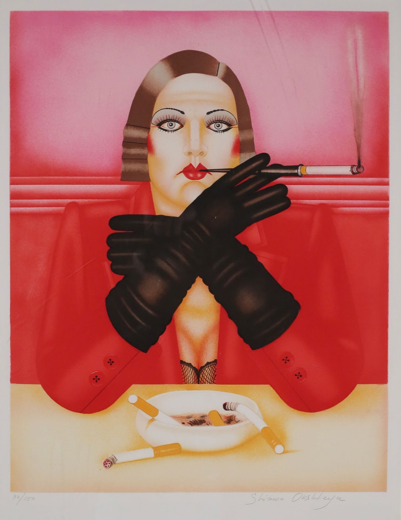 Shimon Okshteyn Lithograph Smoking Lady (1 of 6)
