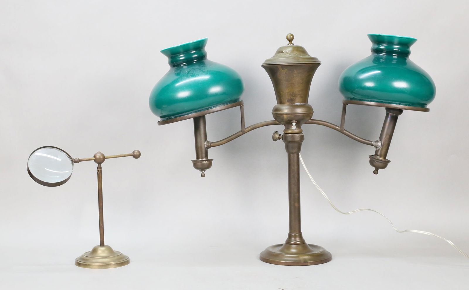 Brass Double Arm Student Lamp & Magnifier (1 of 19)