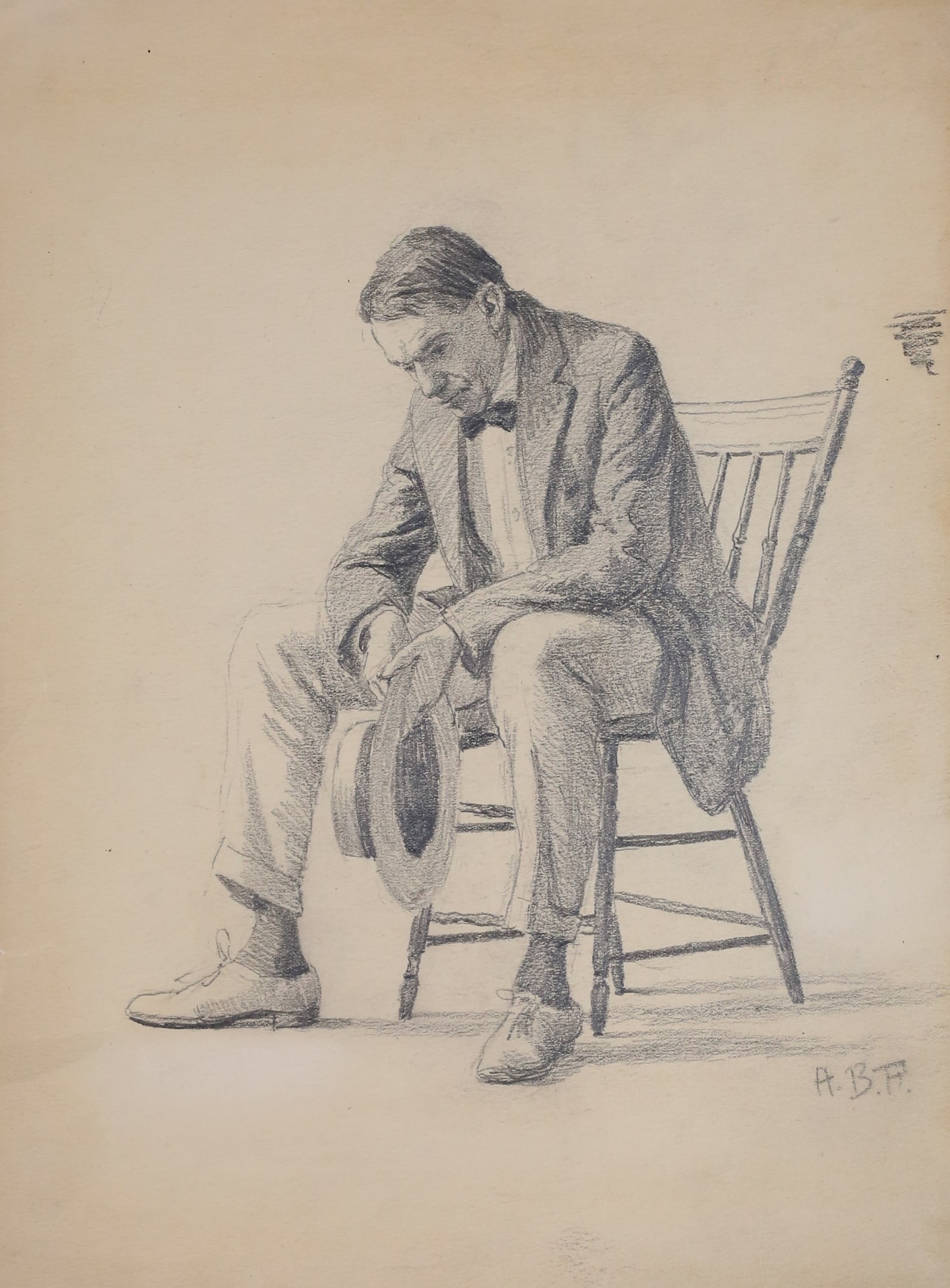 Attributed to A.B. Frost Pencil Drawing Seated Man (1 of 6)